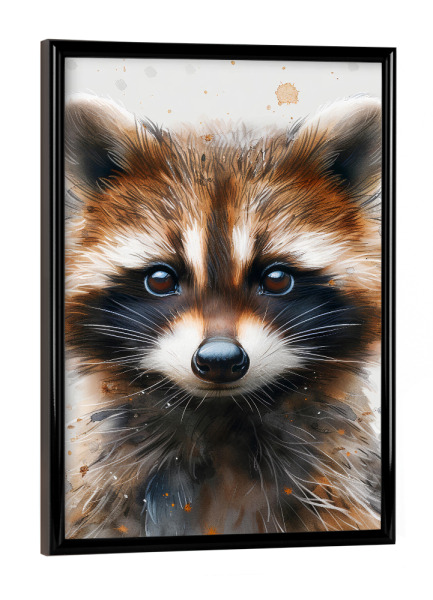Poster mit schwarzem Rahmen "Baby Raccoon (matart)" artboxONE - Für Kinder,Tiere - Waschbär,Tier,Tiere,Natur,Baby,Niedlich,Malerei,Aquarell