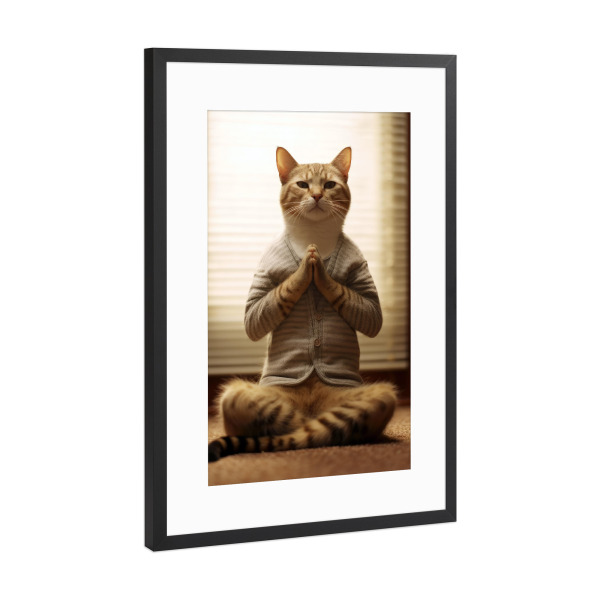 Poster mit Rahmen Schwarz (Metallic) "Miau Katzenyoga H" artboxONE - Tiere - Katze,Katzen,Yoga,Bewegung,Tier