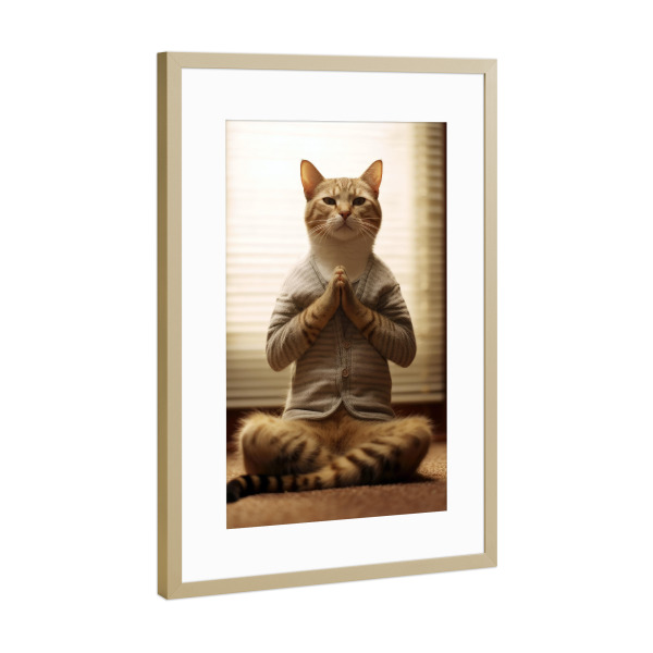 Poster mit Rahmen Gold "Miau Katzenyoga H" artboxONE - Tiere - Katze,Katzen,Yoga,Bewegung,Tier