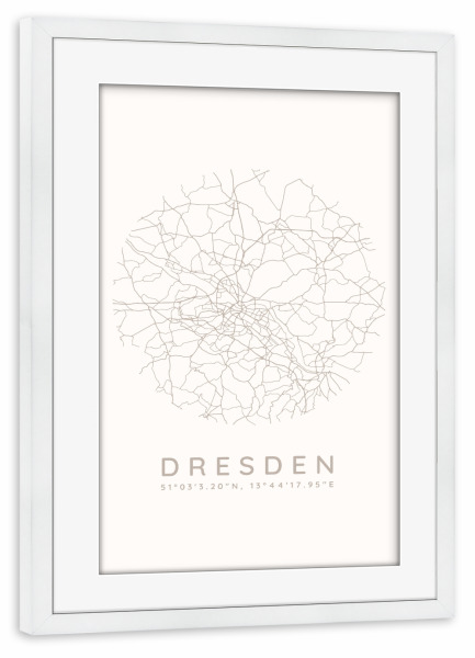 Poster mit Rahmen weiß "Dresden minimalist map white" artboxONE - Städte,Städte / Dresden,Kartografie