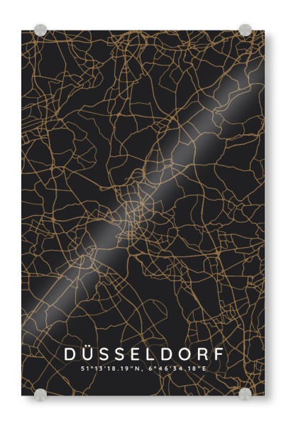 Acrylglasbild "Düsseldorf minimalist map Dark" artboxONE - Städte,Städte / Düsseldorf,Kartografie