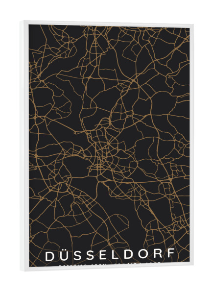 Poster mit weißem Rahmen "Düsseldorf minimalist map Dark" artboxONE - Städte,Städte / Düsseldorf,Kartografie