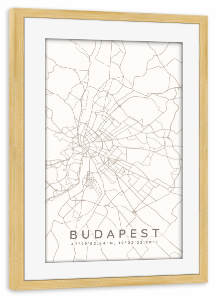 Poster mit Rahmen kiefer "Budapest minimalist map taupe" artboxONE - Städte,Städte / Budapest,Kartografie