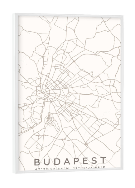Poster mit weißem Rahmen "Budapest minimalist map taupe" artboxONE - Städte,Städte / Budapest,Kartografie
