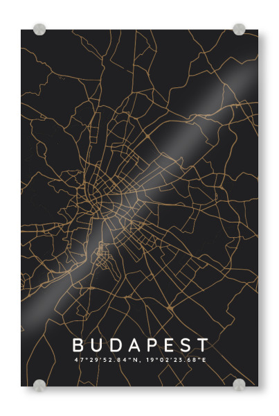 Acrylglasbild "Budapest minimalist map Dark" artboxONE - Städte,Städte / Budapest,Kartografie