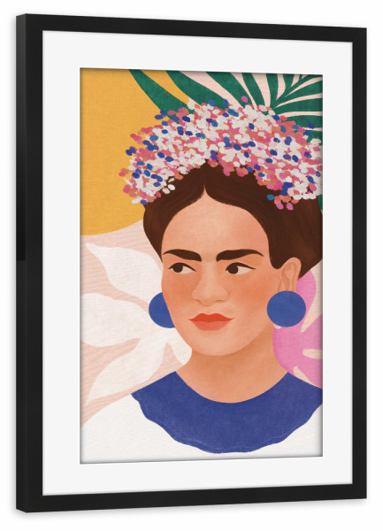 Poster mit Rahmen schwarz "Frida in voller Farbe" artboxONE - Floral,Menschen