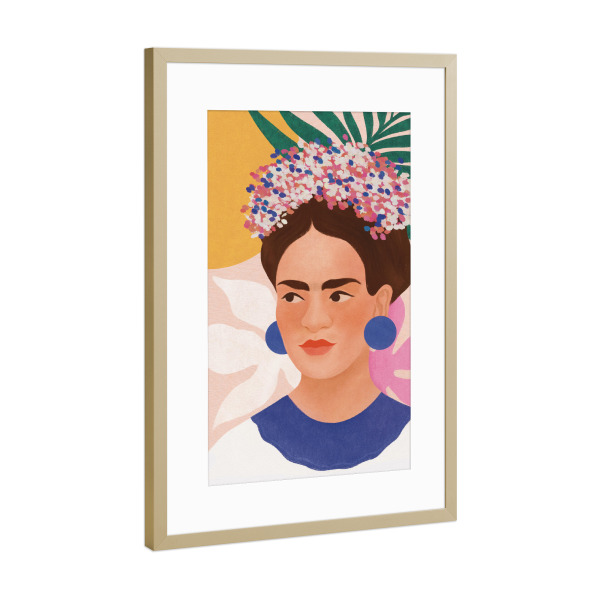 Poster mit Rahmen Gold "Frida in voller Farbe" artboxONE - Floral,Menschen