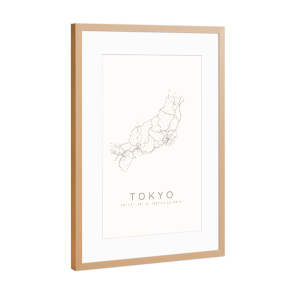 Poster mit Rahmen Kupfer "Tokio minimalistische Karte weiß" artboxONE - Städte,Städte / Tokio,Kartografie