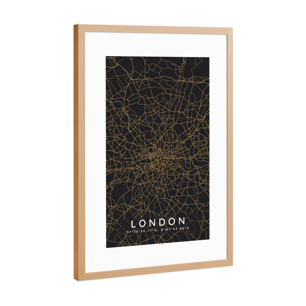 Poster mit Rahmen Kupfer "London minimalist map Dark" artboxONE - Städte,Städte / London,Kartografie