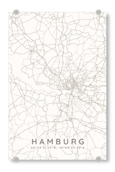 Acrylglasbild "Hamburg minimalist map taupe" artboxONE - Städte,Städte / Hamburg,Kartografie