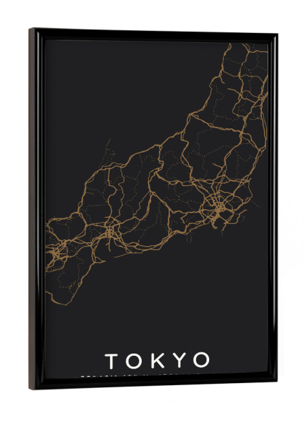 Poster mit schwarzem Rahmen "Tokyo minimalist map Dark" artboxONE - Städte,Städte / Tokio,Kartografie