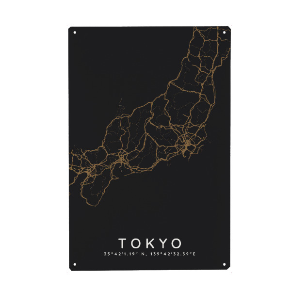 Metall Poster "Tokyo minimalist map Dark" artboxONE - Städte,Städte / Tokio,Kartografie