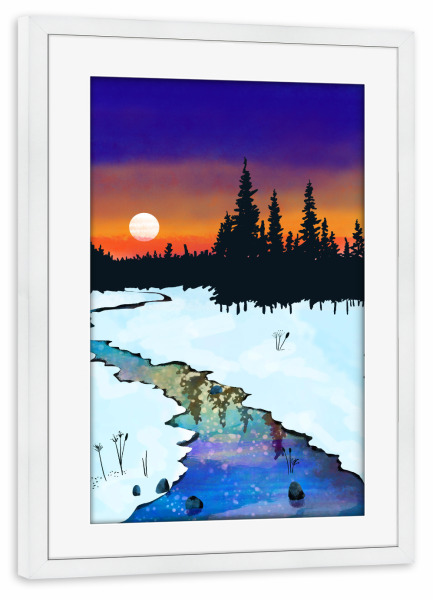 Poster mit Rahmen weiß "Lila Mitternacht" artboxONE - Natur