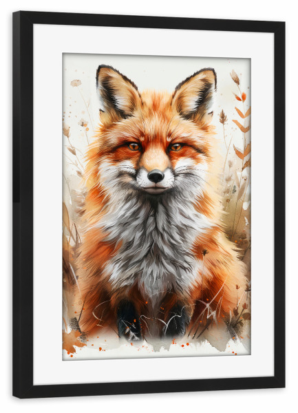 Poster mit Rahmen schwarz "Baby Fox (matart)" artboxONE - Tiere - Fuchs,Füchse,Tier,Tiere,Natur,Baby,Niedlich,Wild,Gemälde,Aquarell