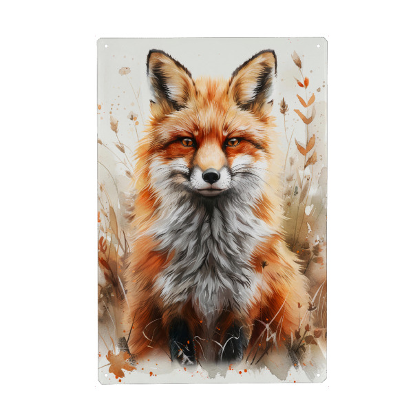 Metall Poster "Baby Fox (matart)" artboxONE - Tiere - Fuchs,Füchse,Tier,Tiere,Natur,Baby,Niedlich,Wild,Gemälde,Aquarell - Blechschild