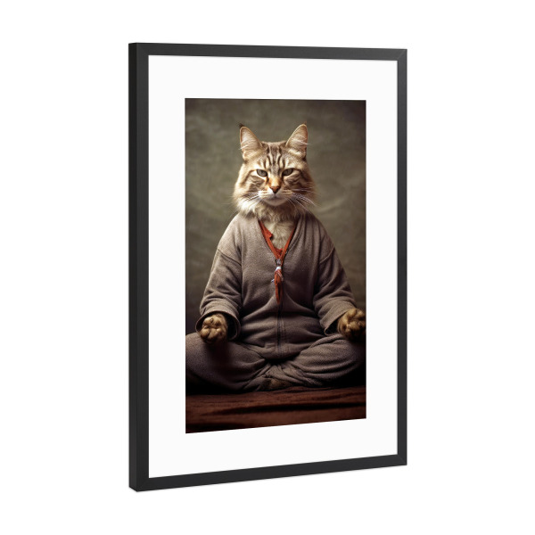 Poster mit Rahmen Schwarz (Metallic) "Miau Katzenyoga A" artboxONE - Tiere,Lustig - Katze,Katzen,Yoga,Bewegung,Tier