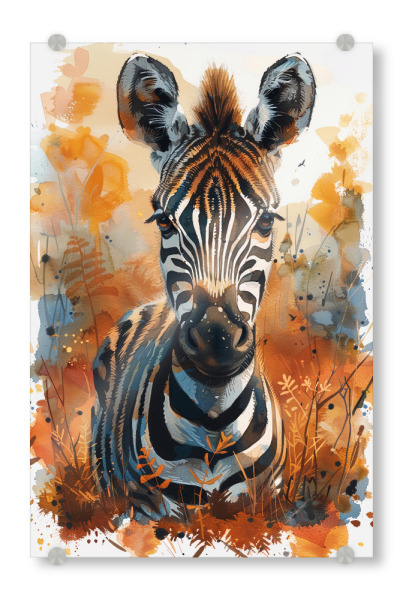 Acrylglasbild "Baby Zebra (matart)" artboxONE - Für Kinder,Tiere - Zebra,Tier,Tiere,Natur,Baby,Niedlich,Wild,Tierwelt,Malerei,Aquarell