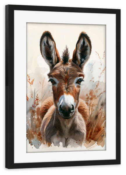 Poster mit Rahmen schwarz "Baby Donkey (matart)" artboxONE - Für Kinder,Tiere - Esel,Tier,Tiere,Natur,Baby,Niedlich,Gemälde,Aquarell