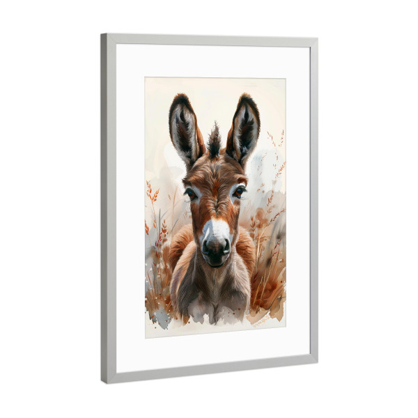 Poster mit Rahmen Silber "Baby Donkey (matart)" artboxONE - Für Kinder,Tiere - Esel,Tier,Tiere,Natur,Baby,Niedlich,Gemälde,Aquarell