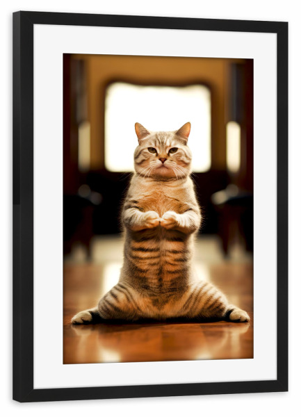 Poster mit Rahmen schwarz "Miau Katzenyoga M" artboxONE - Tiere,Lustig - Katze,Katzen,Yoga,Bewegung,Tier