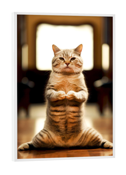 Poster mit weißem Rahmen "Miau Katzenyoga M" artboxONE - Tiere,Lustig - Katze,Katzen,Yoga,Bewegung,Tier
