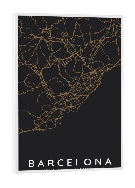 Poster mit weißem Rahmen "Barcelona minimalist map Dark" artboxONE - Städte,Städte / Barcelona,Kartografie