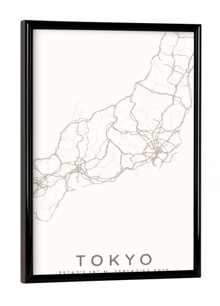 Poster mit schwarzem Rahmen "Tokyo minimalist map taupe" artboxONE - Städte,Städte / Tokio,Kartografie