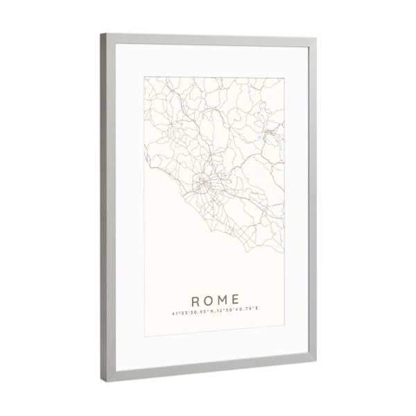 Poster mit Rahmen Silber "Rom minimalistische Karte Taupe" artboxONE - Städte,Städte / Rom,Kartografie