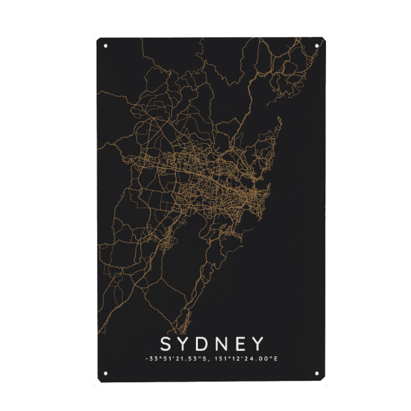 Metall Poster "Sydney minimalist map Dark" artboxONE - Städte,Städte / Sydney,Kartografie