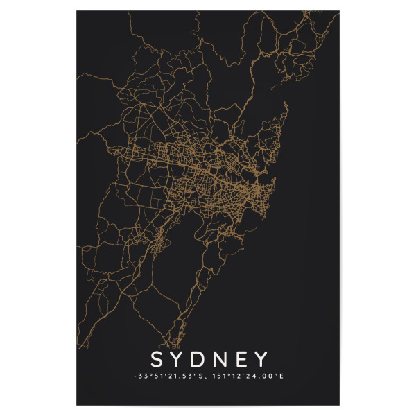 Poster 30x20 cm "Sydney minimalist map Dark" artboxONE - Städte,Städte / Sydney,Kartografie