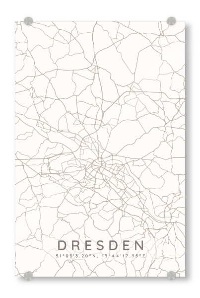 Acrylglasbild "Dresden minimalist map taupe" artboxONE - Städte,Städte / Dresden,Kartografie