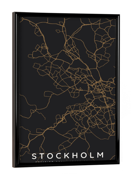 Poster mit schwarzem Rahmen "Stockholm minimalist map Dark" artboxONE - Städte,Städte / Stockholm,Kartografie