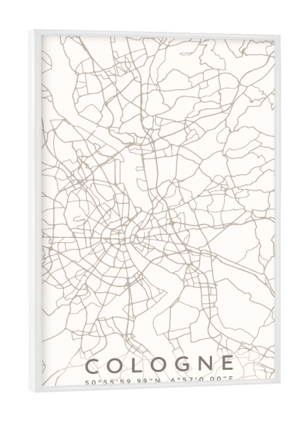 Poster mit weißem Rahmen "Köln minimalistische Karte Taupe" artboxONE - Städte,Städte / Köln,Kartografie