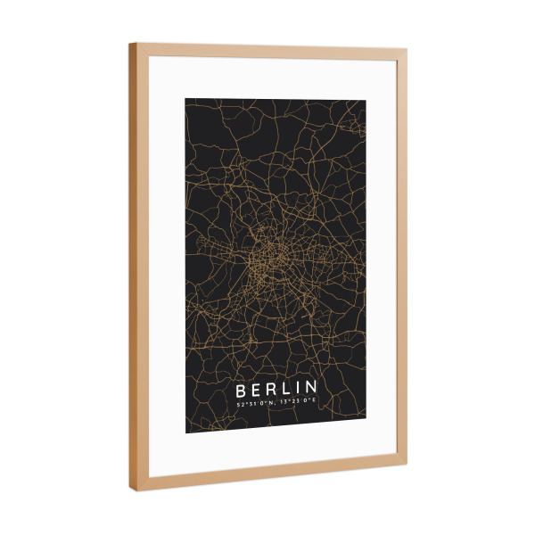 Poster mit Rahmen Kupfer "Berlin minimalist map dark" artboxONE - Städte,Städte / Berlin,Kartografie