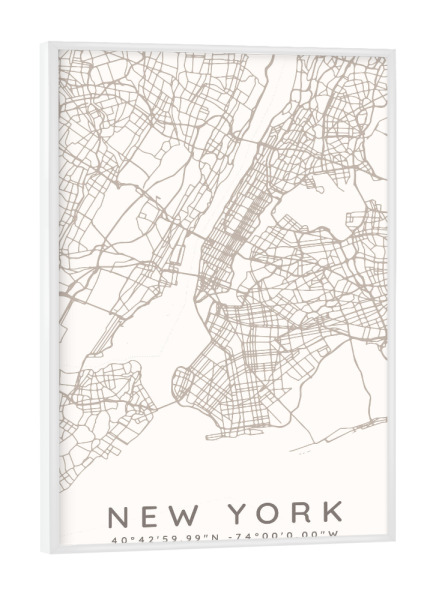 Poster mit weißem Rahmen "New York minimalist map taupe" artboxONE - Städte,Städte / New York,Musik