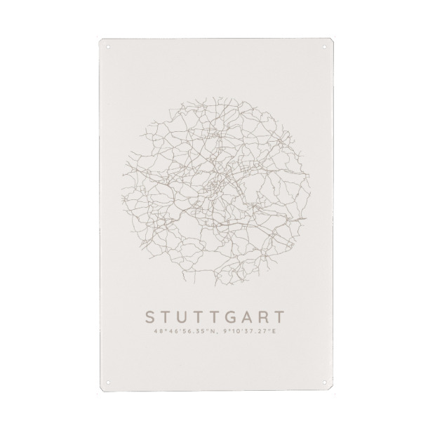 Holzbild "Stuttgart minimalist map white" artboxONE - Städte,Städte / Stuttgart,Kartografie