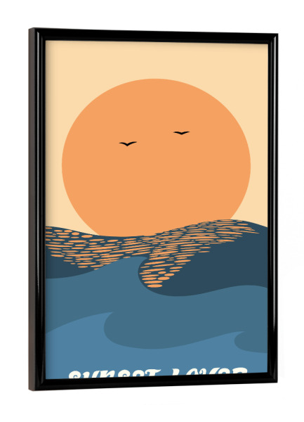 Poster mit schwarzem Rahmen "Sunset Lover - Sonnenuntergang" artboxONE - Natur,Reise - Ozean,Sonne,Sonnuntergang,Sunset,Wellen,Wild,Surfer,Surfen