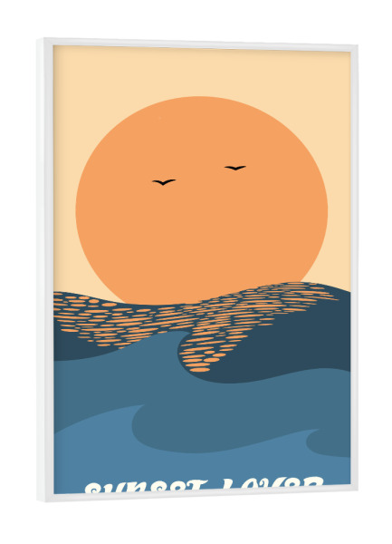 Poster mit weißem Rahmen "Sunset Lover - Sonnenuntergang" artboxONE - Natur,Reise - Ozean,Sonne,Sonnuntergang,Sunset,Wellen,Wild,Surfer,Surfen