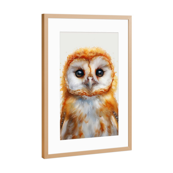 Poster mit Rahmen Kupfer "Baby Owl (matart)" artboxONE - Für Kinder,Tiere - Eule,Tier,Tiere,Vogel,Vögel,Baby,Niedlich,Natur,Wild,Malerei,Aquarell