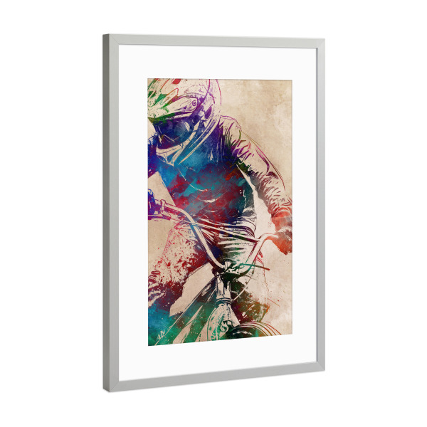 Poster mit Rahmen Silber "BMX Biker Sport Art C" artboxONE - Sport / Motorsport,Sport - Bmx,Fahrrad,Radfahren,Fahrrad,Biker,Radfahrer,Grafik