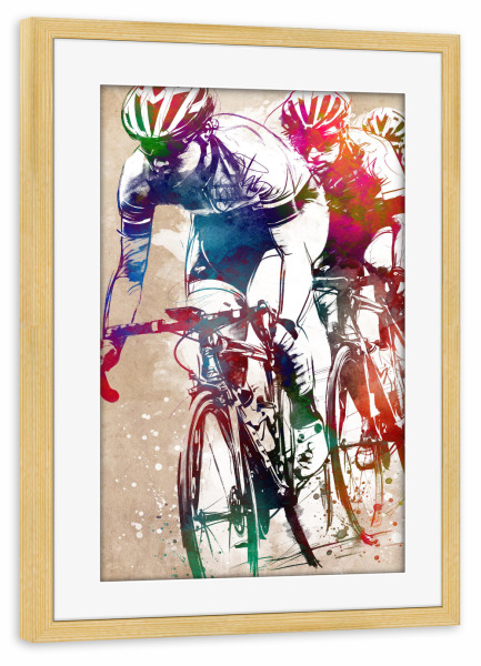 Poster mit Rahmen kiefer "Radsportkunst J" artboxONE - Sport,Sport / Motivation - Fahrrad,Radfahren,Fahrrad,Biker,Radfahrer,Grafik