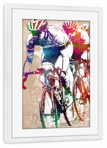 Poster mit Rahmen weiß "Radsportkunst J" artboxONE - Sport,Sport / Motivation - Fahrrad,Radfahren,Fahrrad,Biker,Radfahrer,Grafik