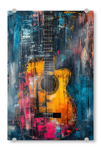 Acrylglasbild "Bunte Gitarre" artboxONE - Musik - Gitarre,Musik,Instrument,Bunt,Musikinstrument,Ki