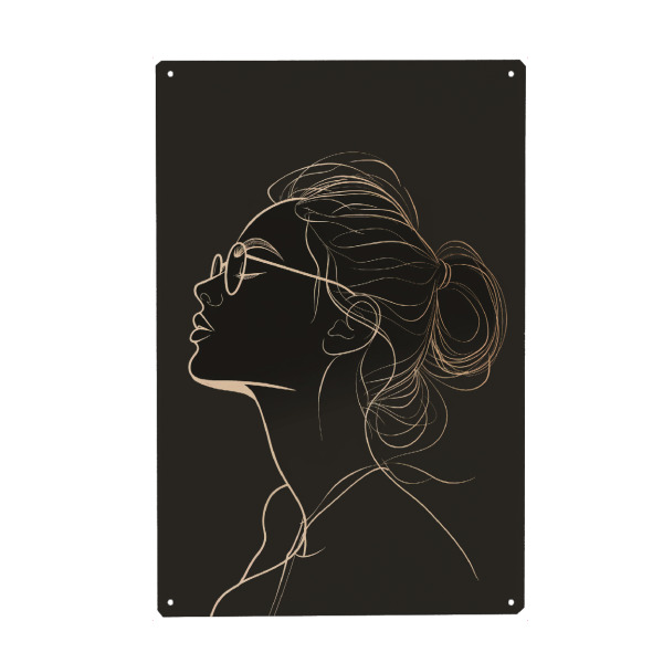 Metall Poster "Lineart woman with sunglasses" artboxONE - Menschen - Lineart,Line,Art,Frau,Minimalistisch,Dunkel,Sonnenbrille,Ki - Blechschild