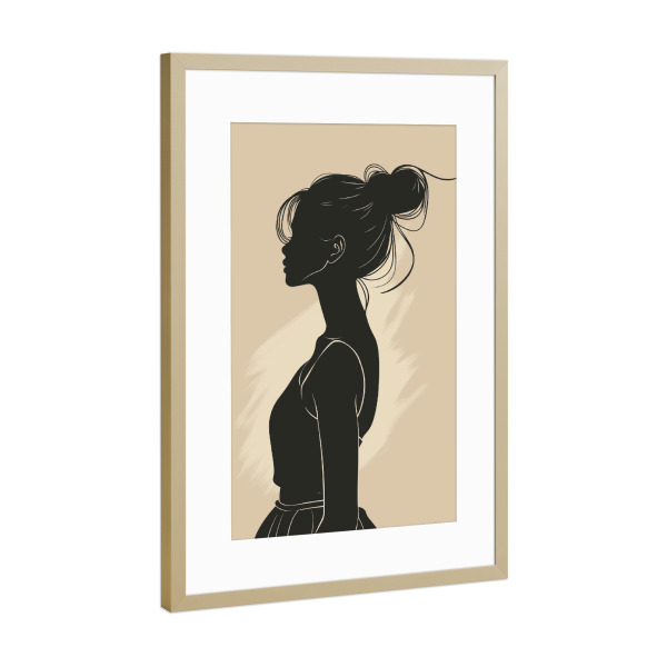 Poster mit Rahmen Gold "Female black art" artboxONE - Abstrakt,Menschen - Abstrakt,Menschen,Dunkel,Black,Silhouette,Frau,Female,Minimalistisch,Ki