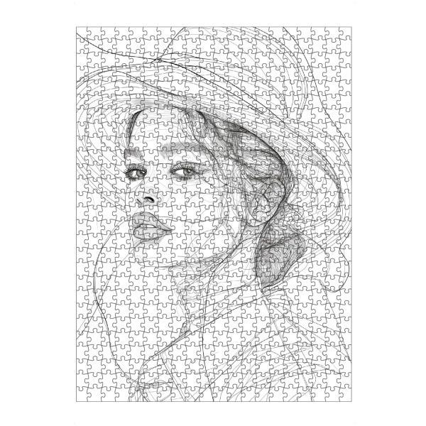 Puzzle Ravensburger "Line art woman with a hat" artboxONE - Menschen,Schwarzweiß - Female,Lineart,Line,Art,Minimalistisch,Schwarzweiß,Frau,Hut