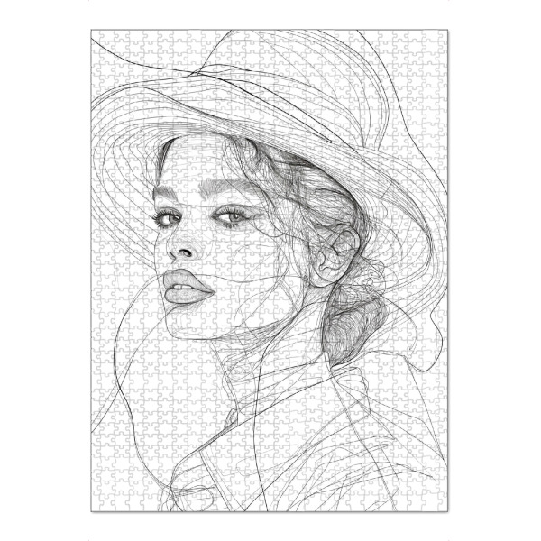 Puzzle Ravensburger "Line art woman with a hat" artboxONE - Menschen,Schwarzweiß - Female,Lineart,Line,Art,Minimalistisch,Schwarzweiß,Frau,Hut