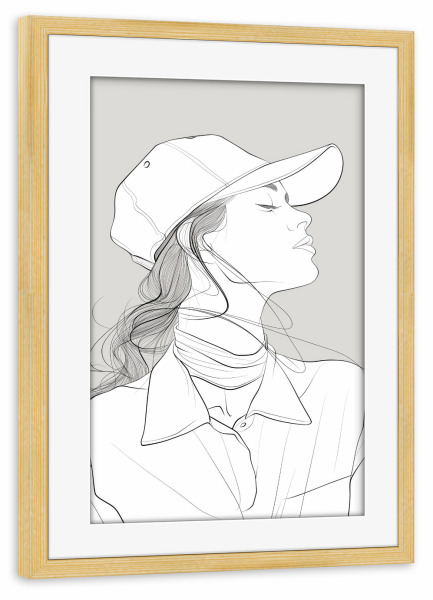 Poster mit Rahmen kiefer "Wearing a cap" artboxONE - Menschen,Fashion - Female,Frau,Cap,Kappe,Fashion,Mode,Ki