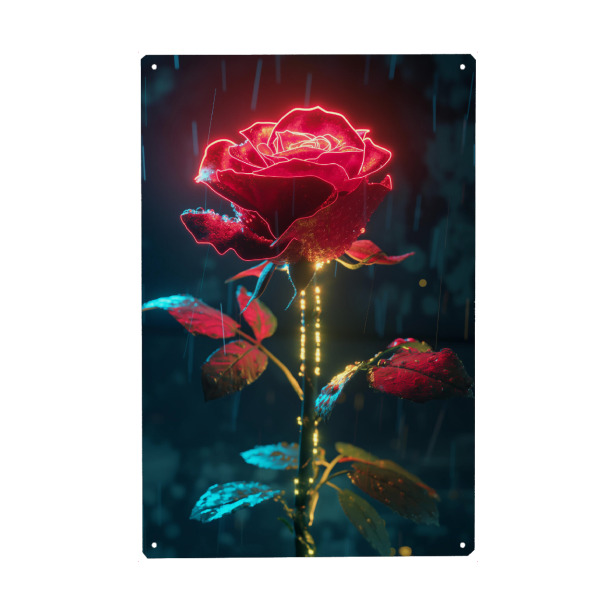 Metall Poster "Neon Rose" artboxONE - Natur,Floral - Rose,Blume,Neon,Licht,Floral,Natur,Pflanze,Ki - Blechschild