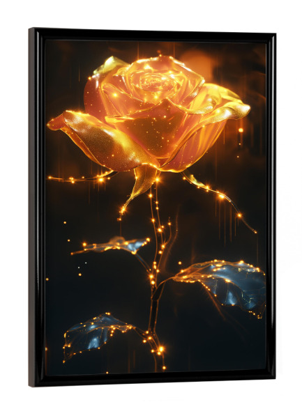 Poster mit schwarzem Rahmen "Neon Rose - gelb" artboxONE - Natur,Floral - Neon,Rose,Blume,Pflanze,Natur,Leuchtend,Bunt